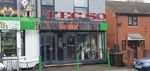 The former Tesco sign can be seen on the roof of the store on Parkfield Road