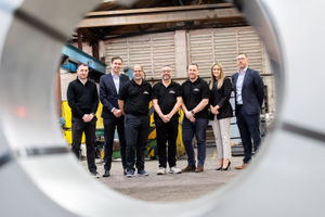 L-R: Lewis Pearson (DJH), Luke Pritchard (Knights), Chris Downs, Barry Collins, Jon Elwell (all S&S Steelstock), Melissa Orpe (HSBC UK) and David Wright (DJH)