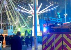 Emergency services attend the scene at the Star Flyer ride at the Christmas fairground in Centenary Square, Birmingham, on Thursday evening, December 12, 2024.  =