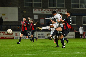 Adan George got one back for AFC Telford during their 4-2 defeat to Merthyr Town (Picture: Kieren Griffin Photography)