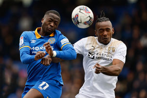 Dan Udoh of Shrewsbury Town and Omar Beckles of Leyton Orient (AMA)