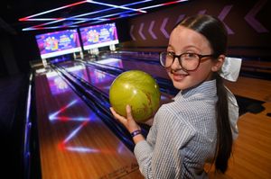 Izzy Boyce, aged 11 from Wolverhampton about to attempt to get a strike.