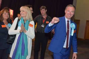 Martin Daubney celebrates at the election count 