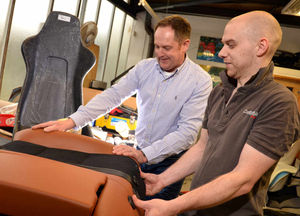 Owner Mark Dunsford, left and Robin Palmer, working on trim development.