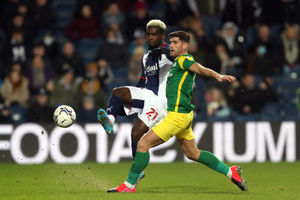  Cedric Kipre of West Bromwich Albion and Ched Evans of Preston North End during the Sky Bet Championship match between West Bromwich Albion and Preston North End at The Hawthorns on January 26, 2022 in West Bromwich, England. (Photo by Adam Fradgley/West Bromwich Albion FC via Getty Images).