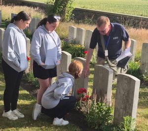 Students pay their respects at a First World War cemetery