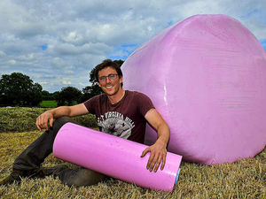 Supporting image for story: Watch: Shropshire farmer rob's crop wrapped in pink for charity