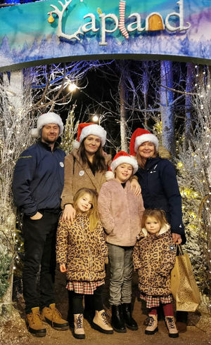 Lapland UK last December with Jason Bailey (Emily’s fiancé) and Nina Cooper (Emily’s mum) and her three daughters
