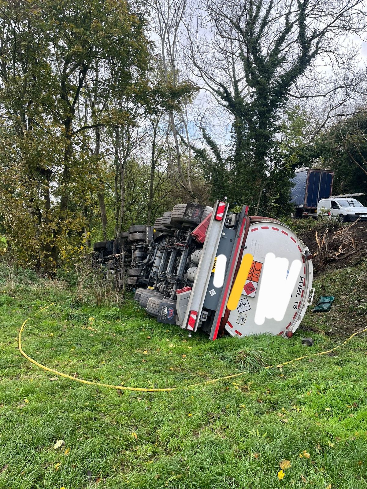 In pictures: Fuel tanker in a Shropshire village that rolled down an embankment while full of 36,000 litres of kerosene