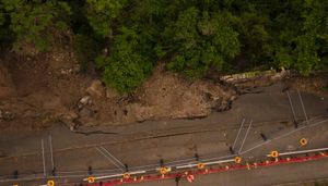 Newbridge Road was closed after a landslide during Storm Christoph in January 2021