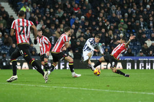 Tom Fellows netted his first goal of the season as a deflected strike made it 2-2 against Sheffield United. (Photo by Adam Fradgley/West Bromwich Albion FC via Getty Images)