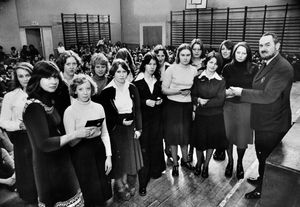 March 11, 1977: 'Thirteen girls from Hill Top High School, West Bromwich, today received adult St John Ambulance Brigade first aid certificates... The girls prepared for the certificates on a course at West Bromwich College of Commerce and Technology under the instruction of Mrs Christine Musgrove. They are pictured showing their certificates to Mrs Musgrove and senior master Mr Eric Holt.' 