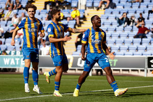 Christian Saydee of Shrewsbury Town celebrates after scoring a goal to make it 1-0 (AMA)