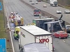 Supporting image for story: One man taken to hospital after lorries overturn and diesel spills in M6 pile-up 