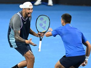 Supporting image for story: Nick Kyrgios celebrates return from injury with Novak Djokovic doubles victory