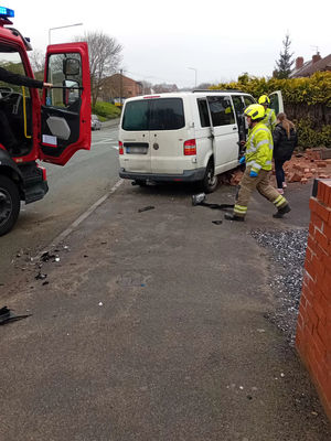 A brick wall was knocked down in a crash in Netherton on Sunday (March 15)