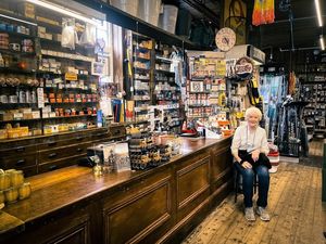 Pauline Lewis in the Hafod Hadware shop