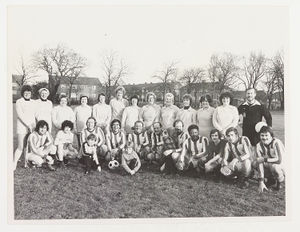 Mayfield Residents Welfare Association Charity Football Match at East Park. A charity football match was arranged between husbands and wives on Boxing Day in aid of the blind, with the trophy being presented to both captains by Mr D. Conyerd. December 26, 1978