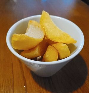 Hand-cut chips the size of finger