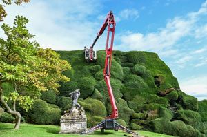 Dan Bull, gardener, at Powis Castle trimming the Yew Topiary. 