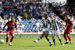Karlan Grant fires West Brom ahead against Rayo Vallecano (Photo by Adam Fradgley/West Bromwich Albion FC via Getty Images)