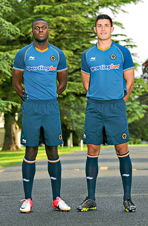 Frank Nouble and Danny Batth model the 2012/13 away strip