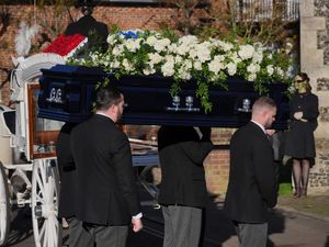 Pallbearers carry the coffin into the funeral service of One Direction singer Liam Payne