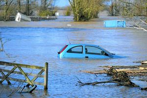 A car in floods at Burrowbridge, Somerset