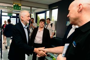 Mr Corbyn greets staff at Protolabs