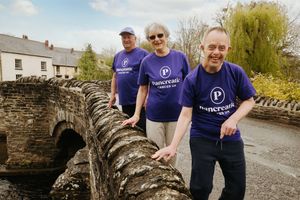 A Family from Bishops Castle Are walking 70 bridges all over the UK to raise money for Pancreatic Cancer. In Picture L>R: Dave Pope, Heather Ashton and Adam Batha
