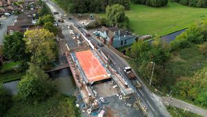The work taking place on the bridge in Pelsall