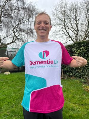Lee in January proud to west the Dementia UK running T-shirt and announce his 2025 running challenge and adventure - so far Lee has raised £1,920 