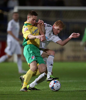 Steven Tames of Vauxhall Motors and Mike Grogan of AFC Telford United