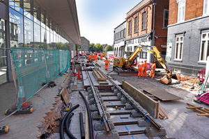 Tracks going down in Pipers Row in August 2018