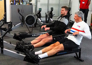 Burton Borough's Elliot Murphy and Councillor Tim Nelson try out the new machines