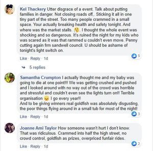 Some of the comments left on the Sandwell Council Facebook page regarding the Blackheath Christmas Lights Switch-on 
