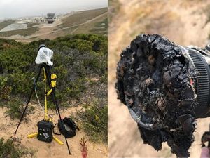 Supporting image for story: A camera captured its own dramatic end as flames from the SpaceX launch melted it
