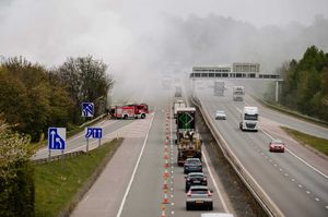 Smoke continues to billow across the M54 on Tuesday morning