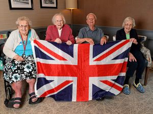 (L-R) Doris Nelson, Molly Martin,Harold Swithenbank and Barbara Morgan from Parkfield Grange Care Home, Stourbridge, look forward to VE Day celebrations.