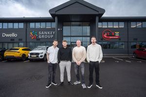 Steven Sankey (third from the left) with his sons Jamie, Chris and Ryan outside S&R Construction's new Kingswinford HQ