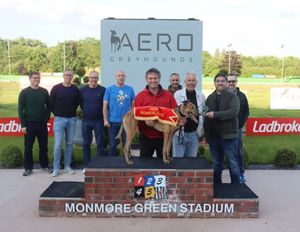 Richie Taberner and Max Moore with Hawk having won a racegoer's birthday celebration race