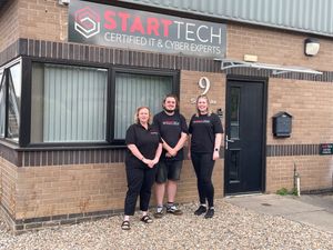 L-R: Jane Parry, Ben Handley, and Rachel Owen outside the Start Tech HQ