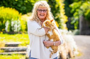Briony with Fizz the adventurous Llandrindod Wells cat