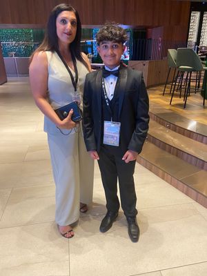 Dudley mother and son acting duo Rita and Reece Jagpal-Mohan heading out to the festival awards ceremony.
