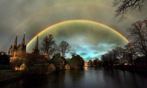Double rainbow over Lichfield Cathedral and Minster Pool by award winning photographer Allan Williamson, who has died aged 60