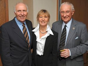 Peter Creed, right, with former Wolves star Mike Bailey and wife Barbara