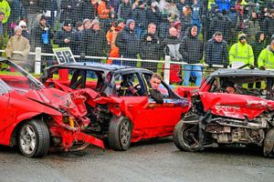 A South driver reviews the damage on his car