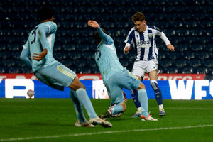 Jack Bray jinks between a couple of defenders to score his first of two Albion under-21 goals against Juventus. (Photo by Adam Fradgley/West Bromwich Albion FC via Getty Images)