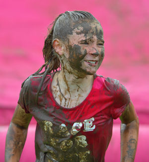 The runners were left covered in mud after the course