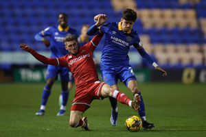 Elliot Thorpe of Shrewsbury Town and Tom Knowles of Walsall (AMA)